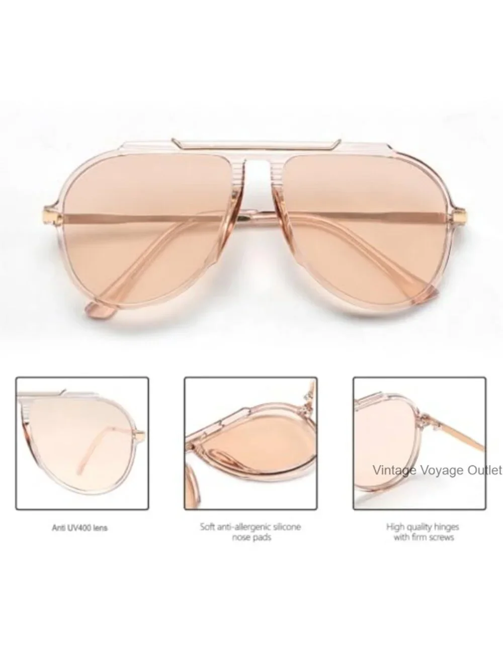 Oversized Aviator Sunglasses Retro Gold Topbar Vintage Shades UV400 Women's